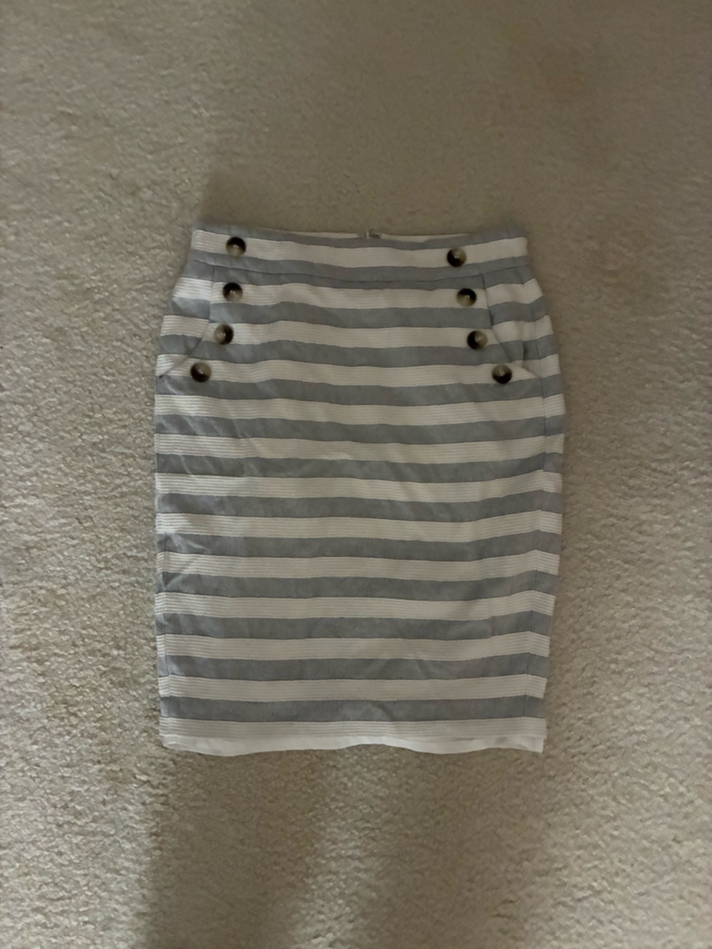 LOFT Gray & White Striped Button-Accent Pencil Skirt